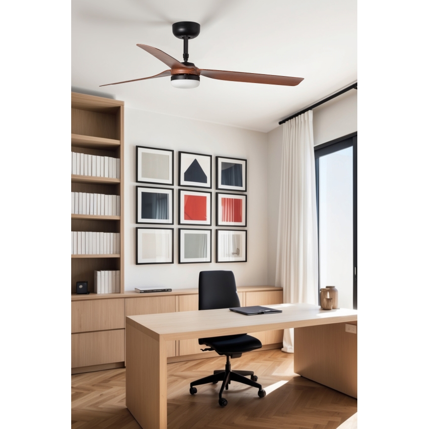 FARO 33817WT1S - Ventilador de teto LED dimerizável PUNT M, 18W/230V, 2700/3000/4000K, diâmetro 132 cm, castanho/preto, Wi‑Fi Tuya + comando remoto