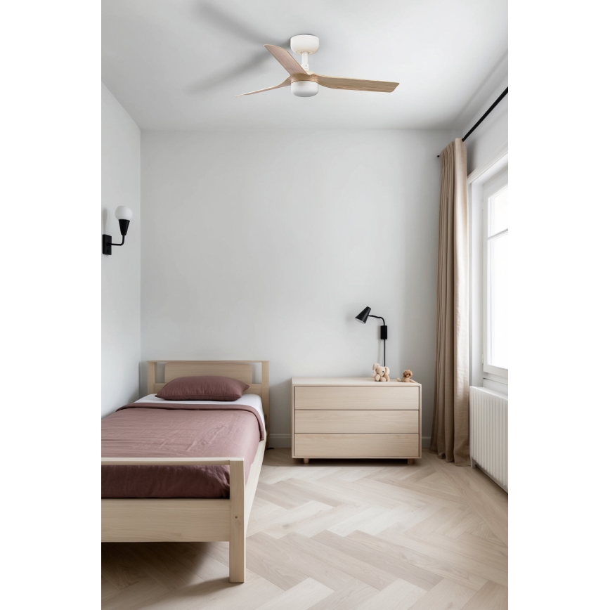 FARO 33821-1TW - Ventoinha de teto LED com regulação MINI PUNT S LED/10W 2700/4000/6000K madeira/branco diâmetro 90 cm + comando