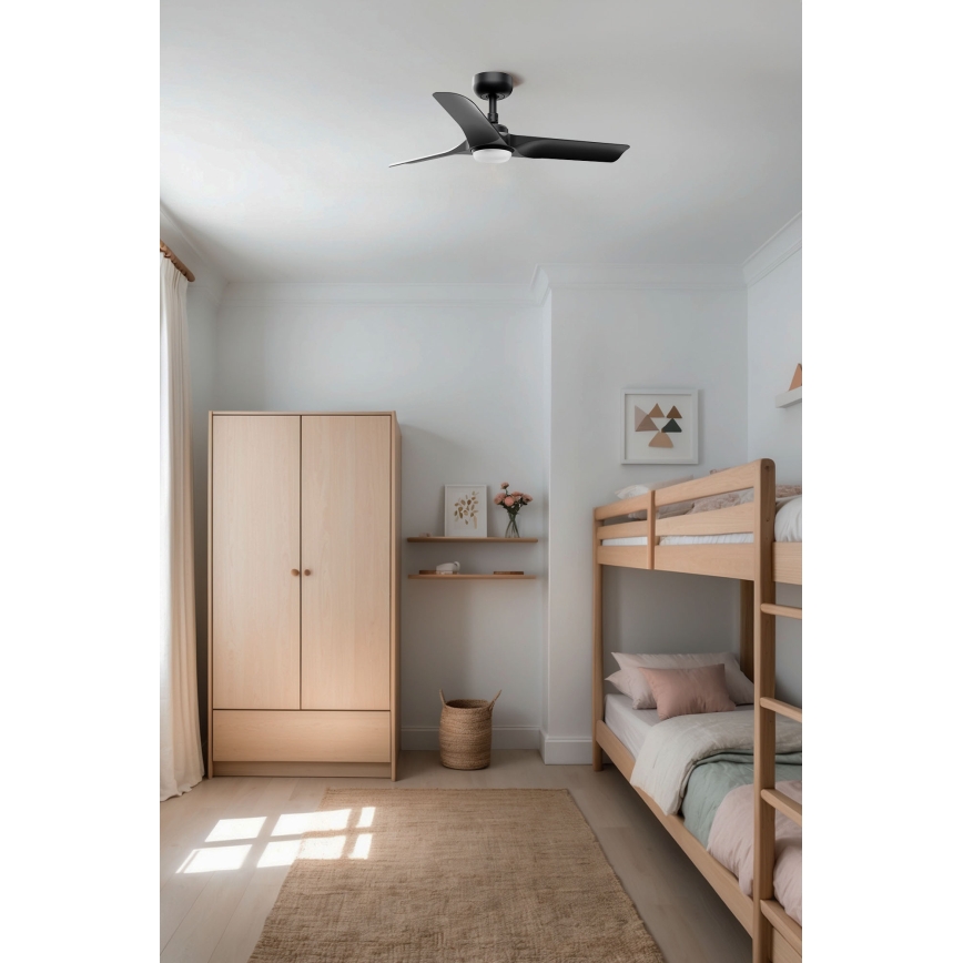 FARO 33825WT1S - Ventilador de teto LED regulável HEY S LED/10W/230V 2700/3000/4000K Ø 90 cm preto Wi-Fi Tuya + controlo remoto