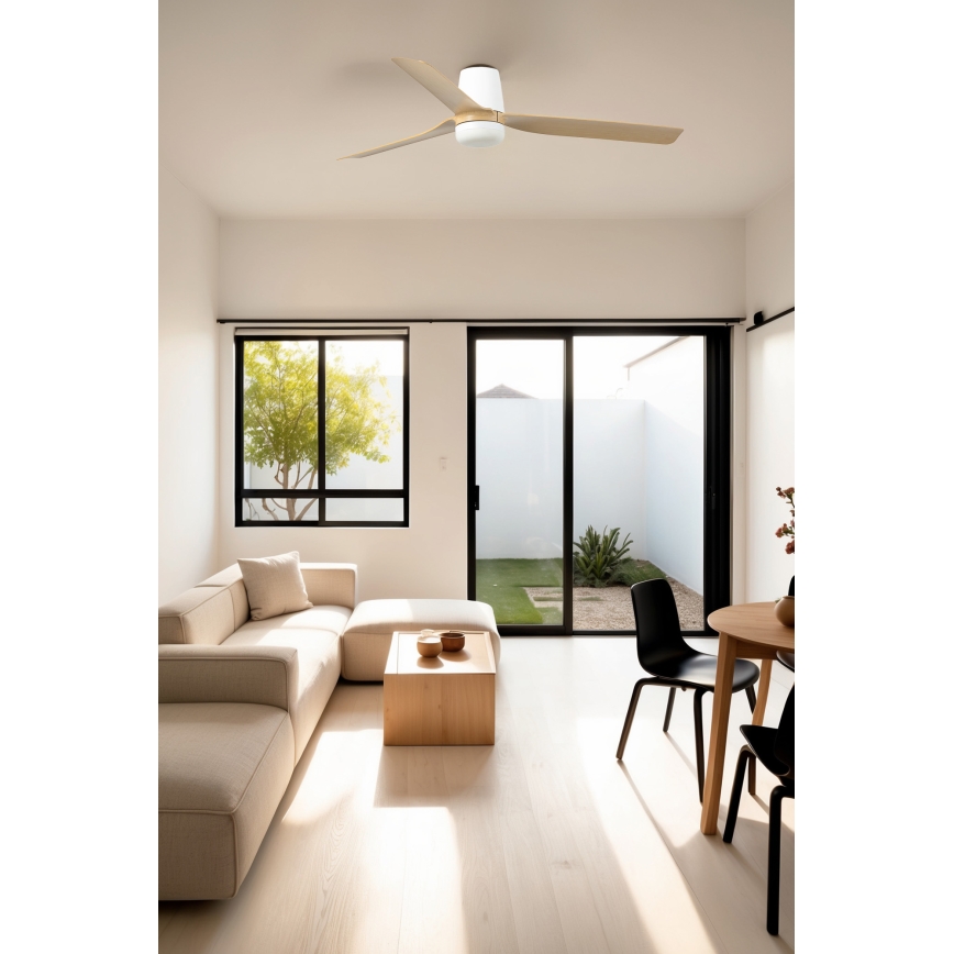 FARO 33829WT1S - Ventilador de teto LED dimerizável PUNT TUB M LED/18W/230V 2700/3000/4000K diâmetro 132 cm bege/branco Wi-Fi Tuya + controlo remoto