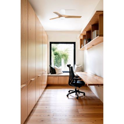 FARO 33836-1TW - Ventilador de teto LED dimerizável HEYWOOD TUB S com LED/10W/230V 2700/3000/4000K pinho/branco Ø 90 cm + controlo remoto