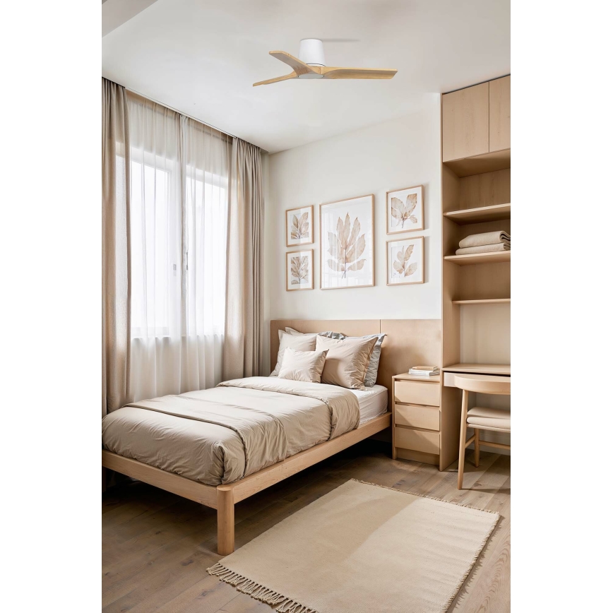 FARO 33836WT - Ventilador de teto HEYWOOD TUB S pinho/branco diâmetro 90 cm Wi-Fi Tuya + controlo remoto