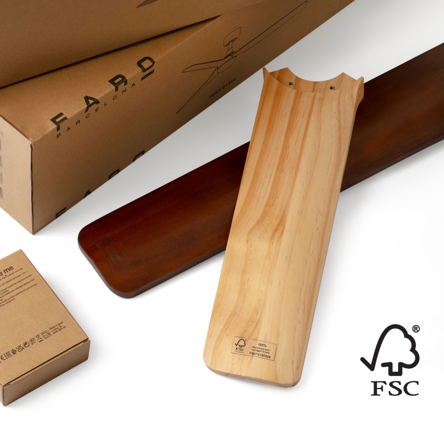 FARO 33837WT - Ventilador de teto HEYWOOD TUB em pinho/preto diâmetro 90 cm Wi-Fi Tuya + controlo remoto