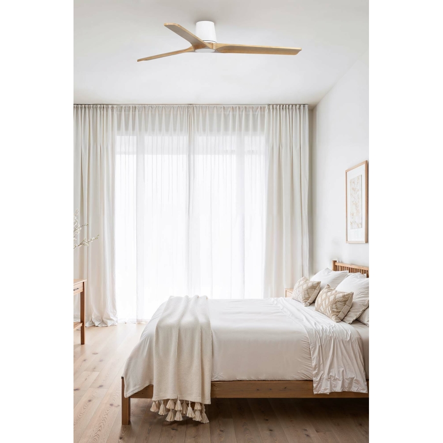 FARO 33838 - Ventilador de teto HEYWOOD TUB L pinho/branco diâmetro 132 cm + controlo remoto