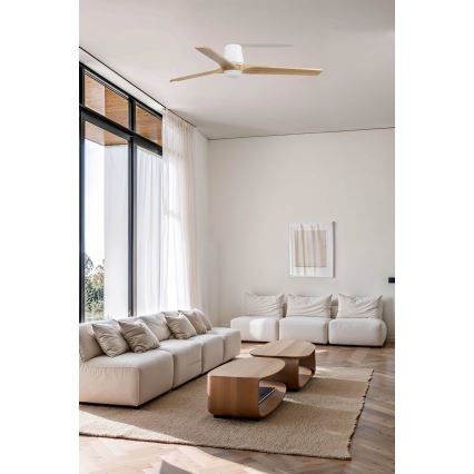 FARO 33838WT-1TW - Ventilador de teto LED dimerizável HEYWOOD TUB L LED/10W/230V 2700/3000/4000K pinho/branco diâmetro 132 cm Wi-Fi Tuya + controlo remoto