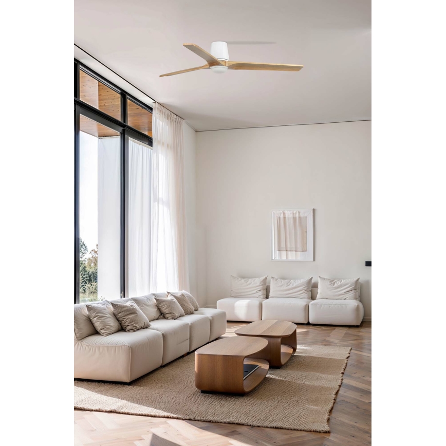 FARO 33838WT-1TW - Ventilador de teto LED dimerizável HEYWOOD TUB L LED/10W/230V 2700/3000/4000K pinho/branco diâmetro 132 cm Wi-Fi Tuya + controlo remoto