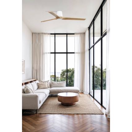 FARO 33838WT - Ventilador de teto HEYWOOD TUB L pinho/branco diâmetro 132 cm Wi-Fi Tuya + controlo remoto
