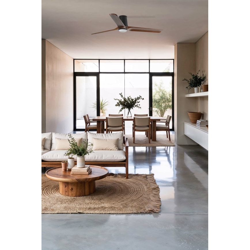 FARO 33839-1TW - Ventilador de teto LED regulável HEYWOOD TUB L LED/10W/230V 2700/4000/6000K pinho/preto Ø 132 cm + controlo remoto