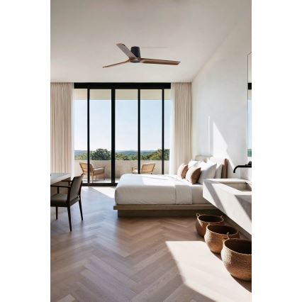 FARO 33839 - Ventilador de teto HEYWOOD TUB L pinho/preto diâmetro 132 cm + controlo remoto