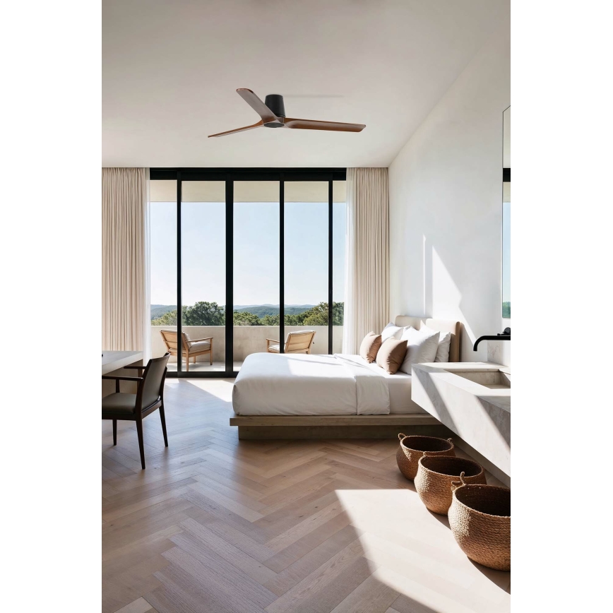 FARO 33839 - Ventilador de teto HEYWOOD TUB L pinho/preto diâmetro 132 cm + controlo remoto