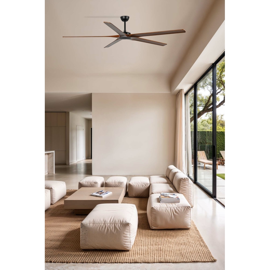 FARO 34190WT - Ventilador de teto BIGWOOD XL pinho/preto diâmetro 200 cm Wi-Fi Tuya + controlo remoto