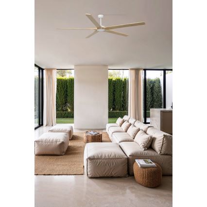 FARO 34191WT - Ventilador de teto BIGWOOD XL pinho/branco diâmetro 200 cm Wi-Fi Tuya + controlo remoto