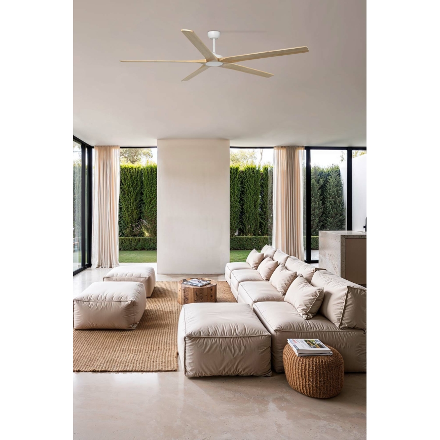 FARO 34191WT - Ventilador de teto BIGWOOD XL pinho/branco diâmetro 200 cm Wi-Fi Tuya + controlo remoto