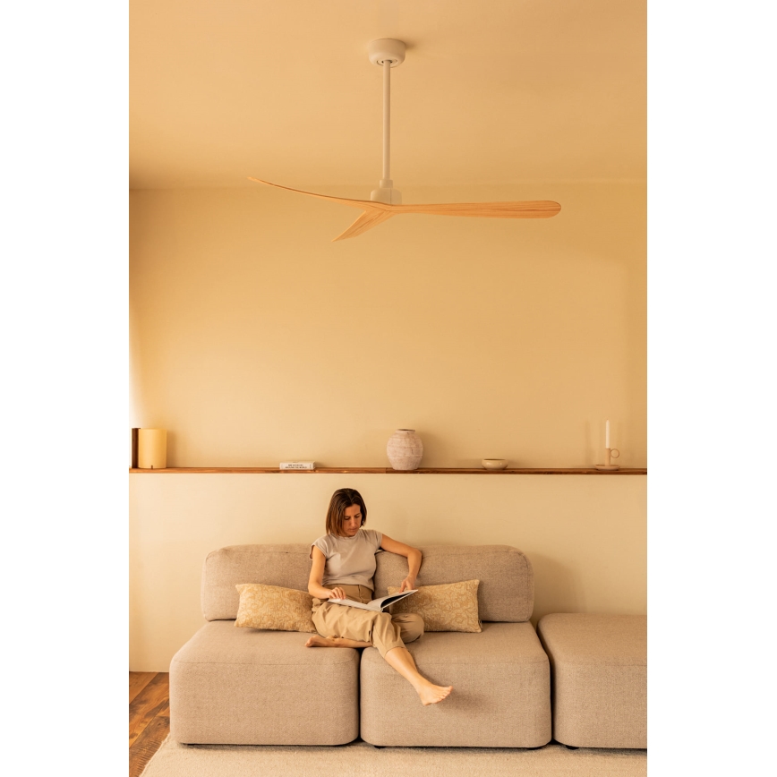 FARO 34195WT - Ventilador de tecto ROCKER M Ø 132 cm bege/branco Wi-Fi Tuya + controlo remoto