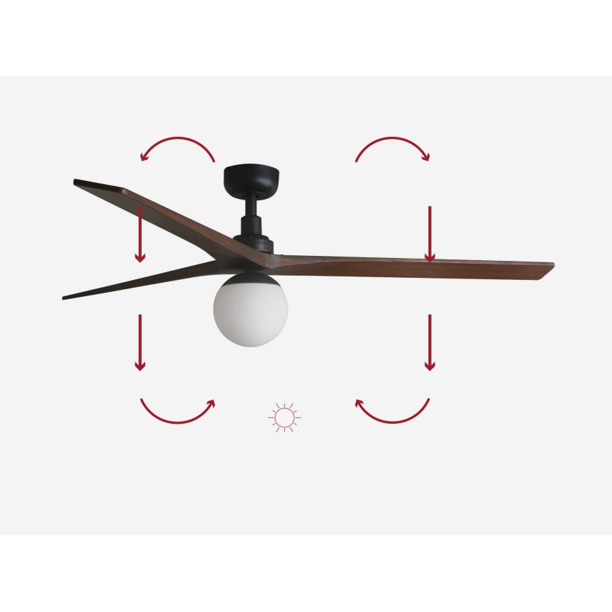 FARO 34276-11L - Ventoinha de teto KLIM L 1xE27/15W/230V nogueira/preto diâmetro 150 cm + comando