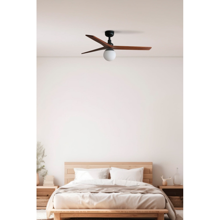 FARO 34277-11L - Ventoinha de teto KLIM M 1xE27/15W/230V nogueira/preto diâmetro 125 cm + comando