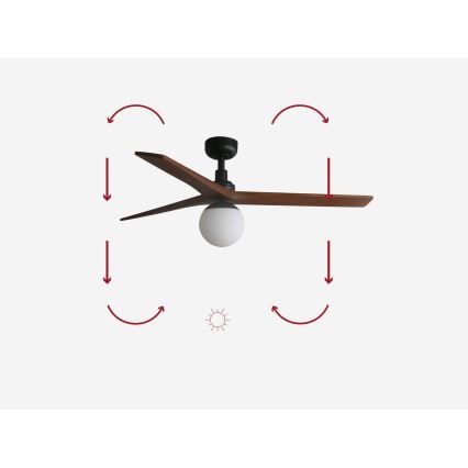 FARO 34277-11L - Ventoinha de teto KLIM M 1xE27/15W/230V nogueira/preto diâmetro 125 cm + comando