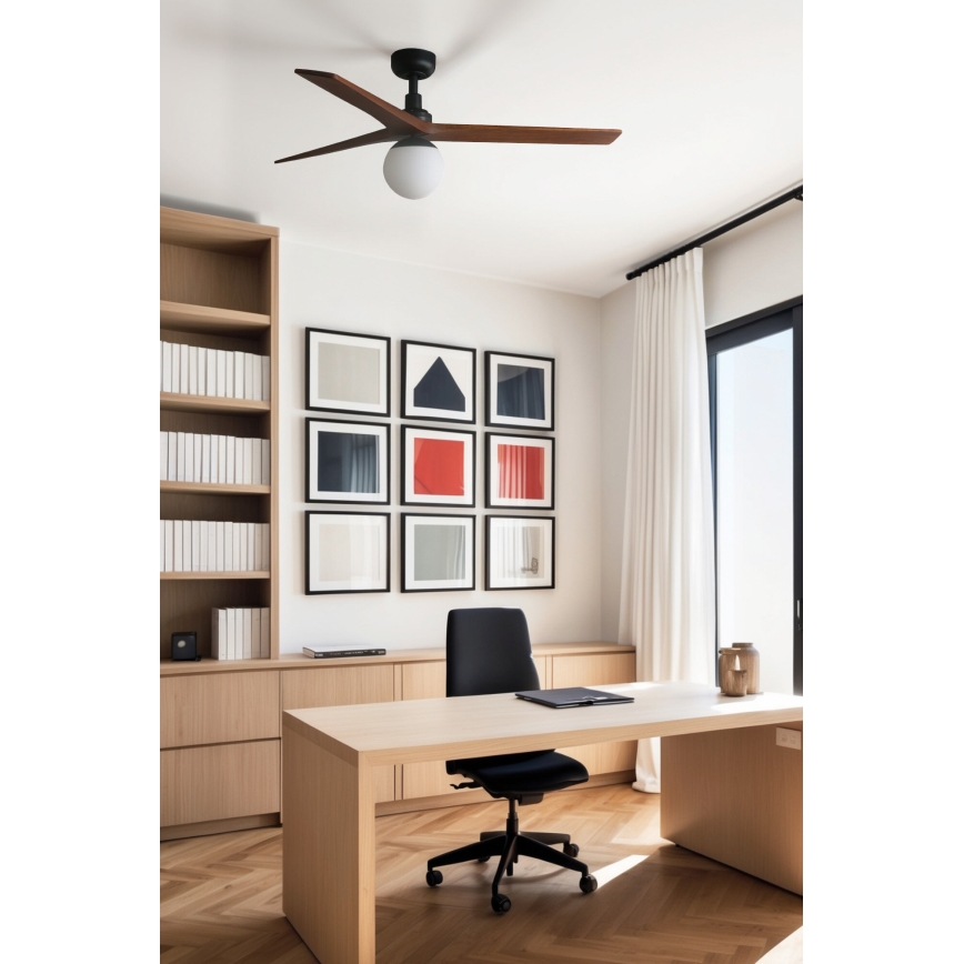 FARO 34277WT-11L - Ventilador de teto KLIM M 1xE27/15W/230V nogueira/preto diâmetro 125 cm Wi-Fi Tuya + controlo remoto