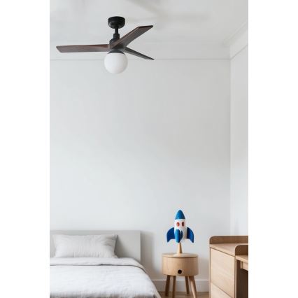 FARO 34278WT-11L - Ventilador de teto KLIM S 1xE27/15W/230V nogueira/preto diâmetro 92,5 cm Wi-Fi Tuya + controlo remoto