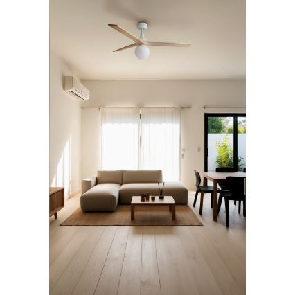 FARO 34280-11L - Ventoinha de teto KLIM M 1xE27/15W/230V pinho/branco diâmetro 125 cm + comando