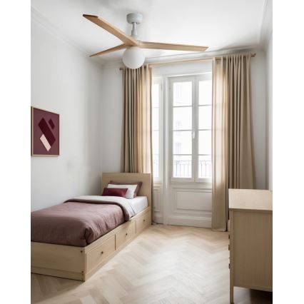 FARO 34280WT-11L - Ventilador de teto KLIM M 1xE27/15W/230V pinho/branco diâmetro 125 cm Wi-Fi Tuya + controlo remoto