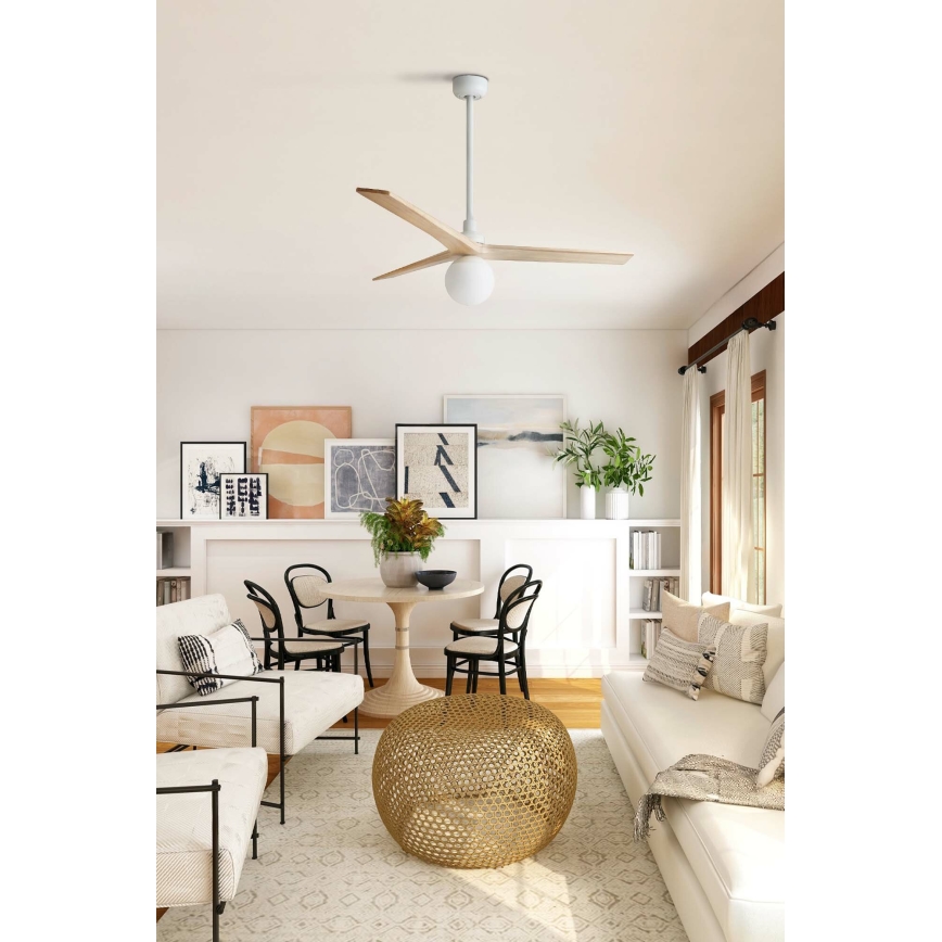 FARO 34280WT-11L - Ventilador de teto KLIM M 1xE27/15W/230V pinho/branco diâmetro 125 cm Wi-Fi Tuya + controlo remoto