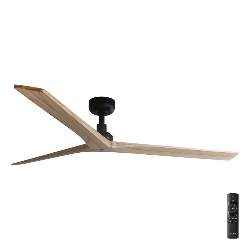 FARO 34282 - Ventoinha de teto KLIM L pinho/preto diâmetro 150 cm + comando
