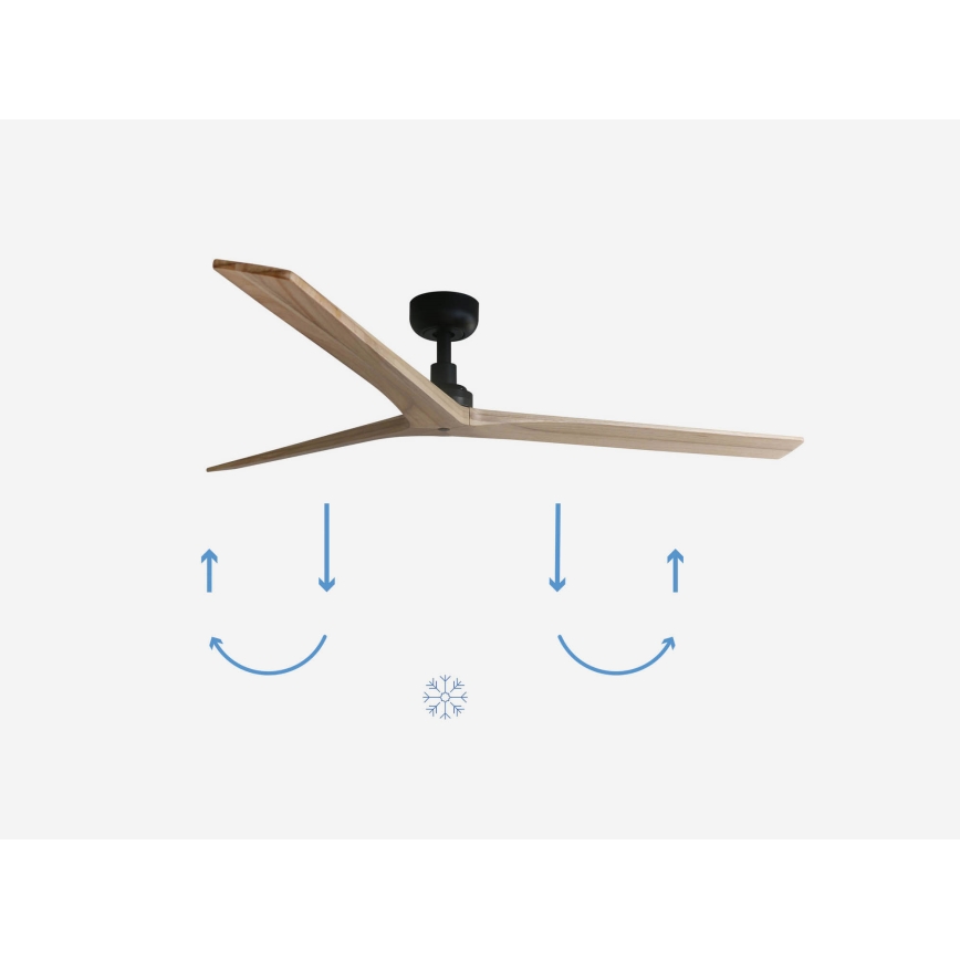 FARO 34282 - Ventoinha de teto KLIM L pinho/preto diâmetro 150 cm + comando