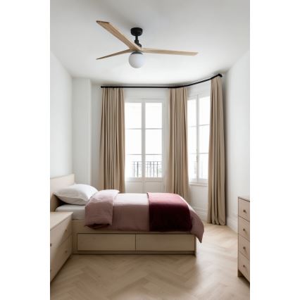 FARO 34282WT-11L - Ventilador de teto KLIM L 1xE27/15W/230V pinheiro/preto diâmetro 150 cm Wi-Fi Tuya + controlo remoto
