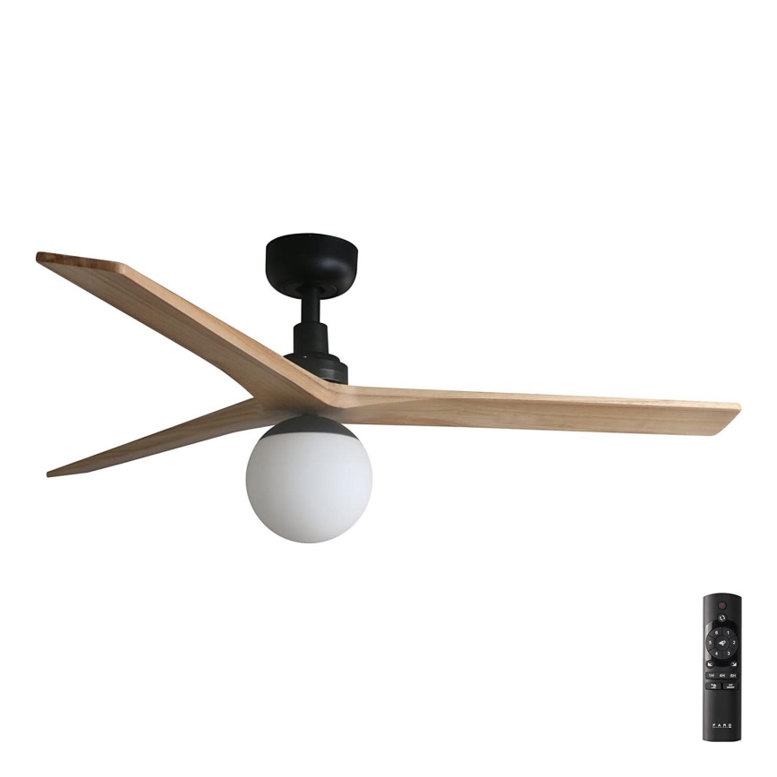 FARO 34283-11L - Ventoinha de teto KLIM M 1xE27/15W/230V pinho/preto diâmetro 125 cm + comando