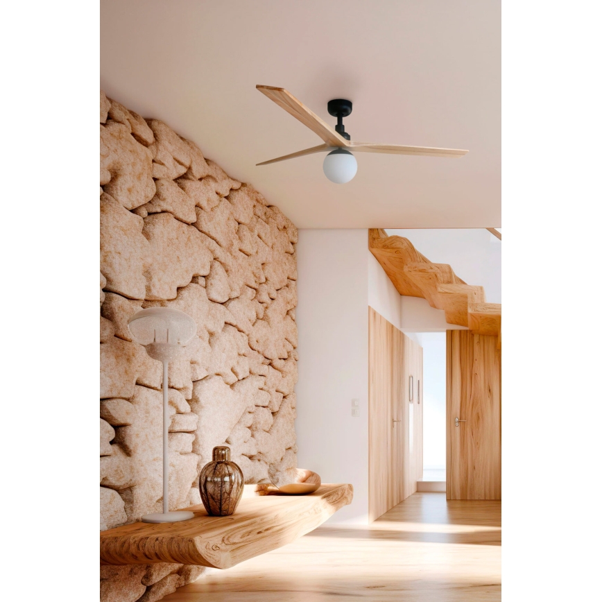 FARO 34283WT-11L - Ventilador de teto KLIM M 1xE27/15W/230V pinheiro/preto diâmetro 125 cm Wi-Fi Tuya + controlo remoto