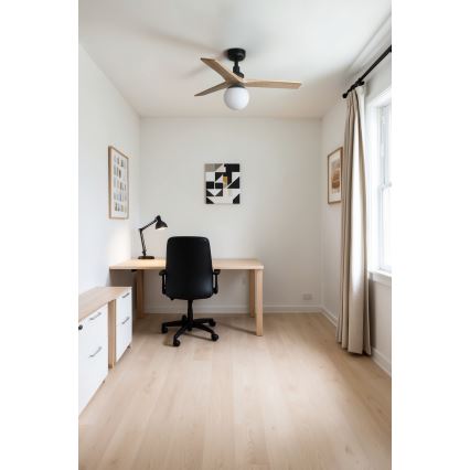 FARO 34284-11L - Ventoinha de teto KLIM S 1xE27/15W/230V pinho/preto diâmetro 92,5 cm + comando