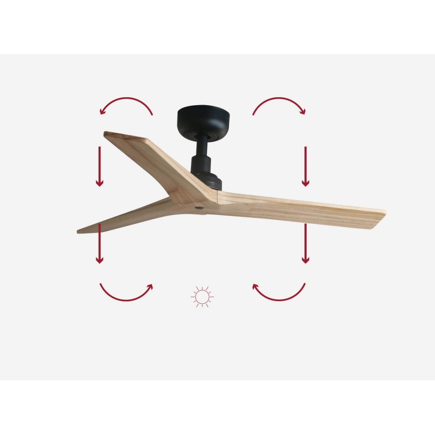 FARO 34284 - Ventoinha de teto KLIM S pinho/preto diâmetro 92,5 cm + comando