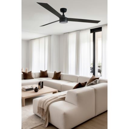 FARO 34293WT1S - Ventilador de teto dimerizável com LED CRUISER XL LED/18W/230V 2700/3000/4000K Ø 160 cm preto Wi-Fi Tuya + controlo remoto