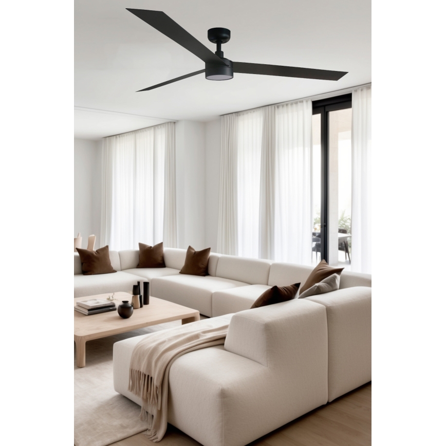 FARO 34293WT1S - Ventilador de teto dimerizável com LED CRUISER XL LED/18W/230V 2700/3000/4000K Ø 160 cm preto Wi-Fi Tuya + controlo remoto