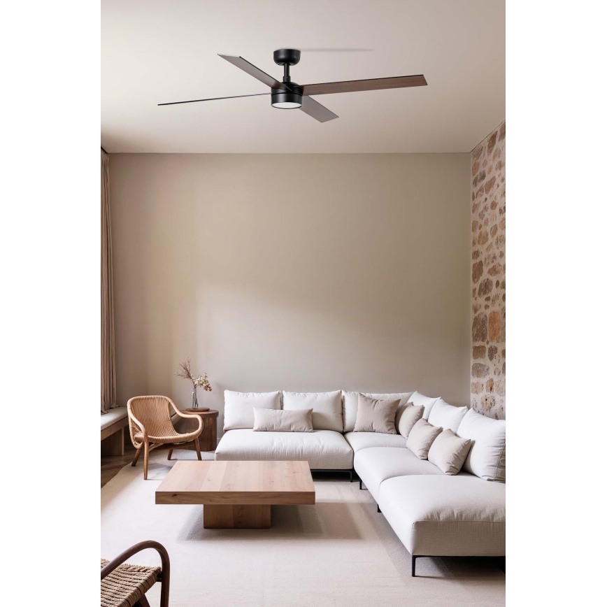 FARO 34356WT1S - Ventilador de teto LED dimerizável RUDDER L LED/18W/230V 2700/3000/4000K Ø 132 cm castanho/preto Wi-Fi Tuya + controlo remoto