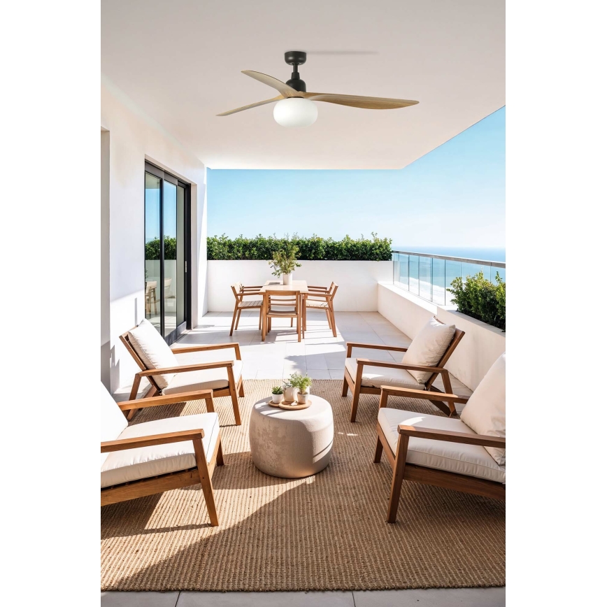 FARO 34360WT-11L - Ventilador de teto OUTWOOD L 1xE27/15W/230V castanho/preto Ø 150 cm Wi‑Fi Tuya IP44 + comando remoto