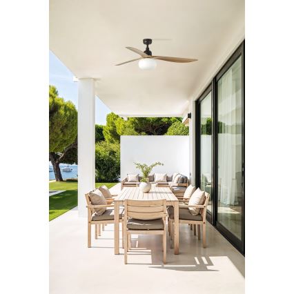 FARO 34360WT-11L - Ventilador de teto OUTWOOD L 1xE27/15W/230V castanho/preto Ø 150 cm Wi‑Fi Tuya IP44 + comando remoto