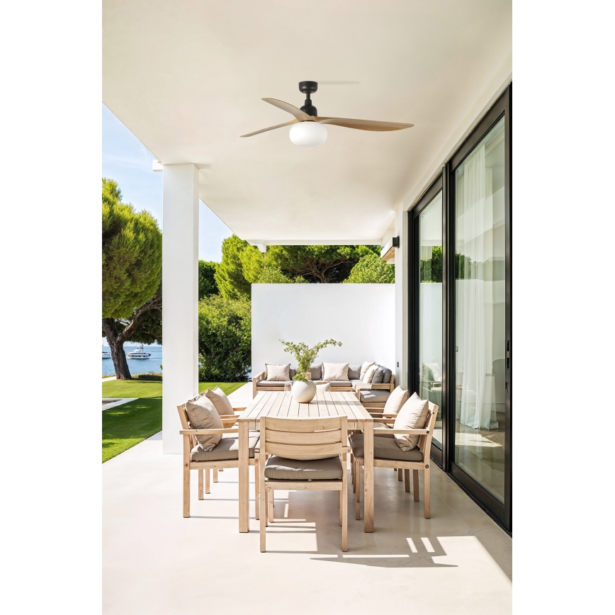 FARO 34360WT-11L - Ventilador de teto OUTWOOD L 1xE27/15W/230V castanho/preto Ø 150 cm Wi‑Fi Tuya IP44 + comando remoto