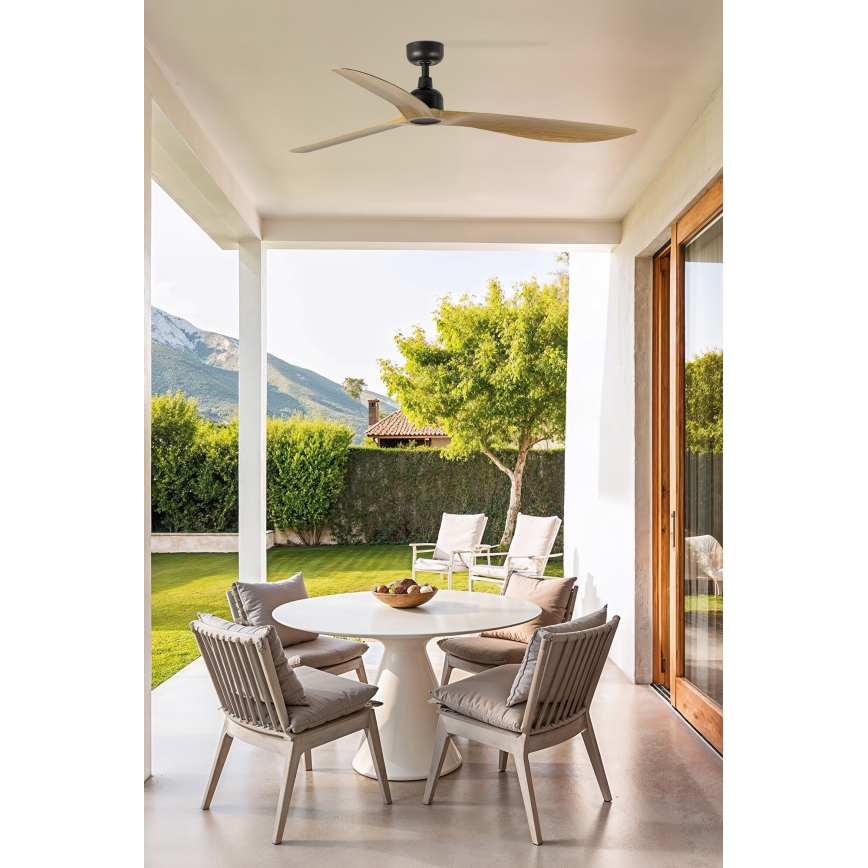 FARO 34360WT - Ventilador de teto OUTWOOD L castanho/preto Ø 150 cm Wi‑Fi Tuya IP44 + comando à distância