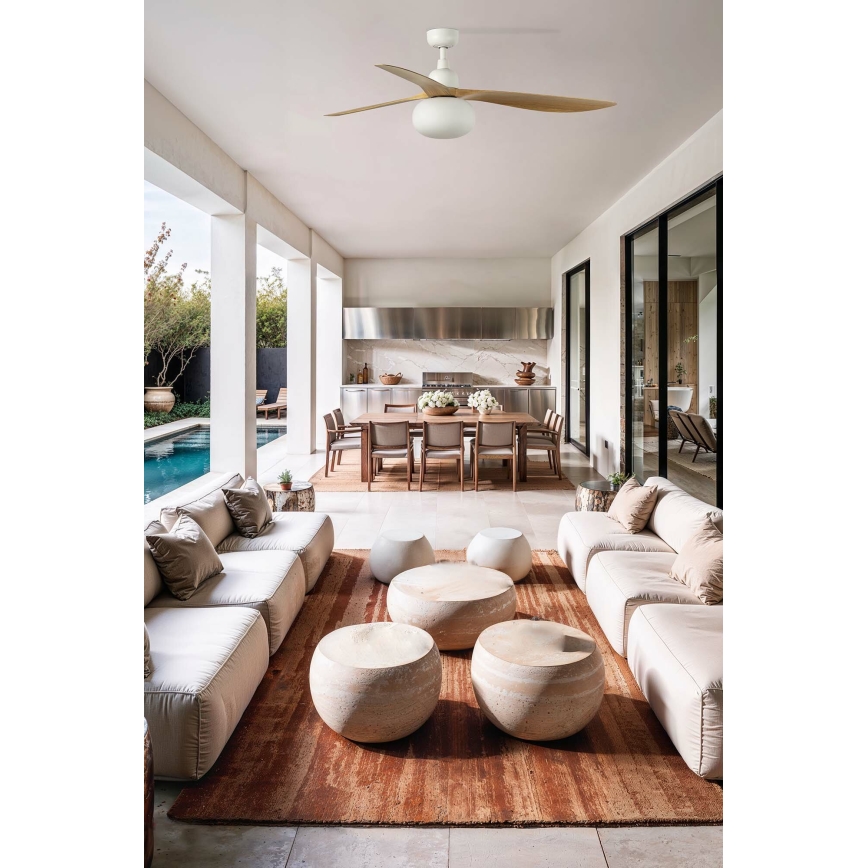 FARO 34361WT-11L - Ventilador de teto OUTWOOD L 1xE27/15W/230V castanho/branco Ø 150 cm Wi-Fi Tuya IP44 + comando remoto