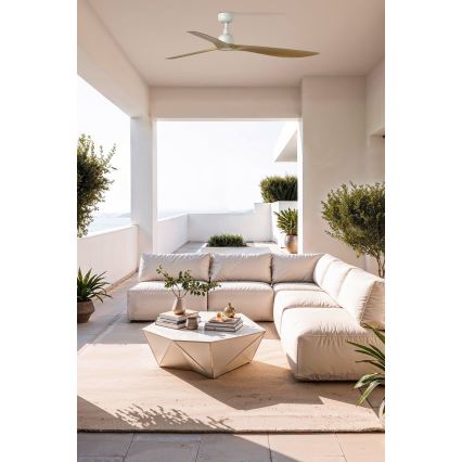 FARO 34361WT - Ventilador de teto OUTWOOD L castanho/branco Ø 150 cm Wi-Fi Tuya IP44 + controlo remoto