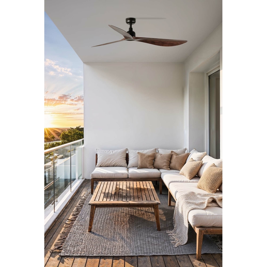 FARO 34362 - Ventoinha de teto OUTWOOD L castanho/preto diâmetro 150 cm IP44 + comando