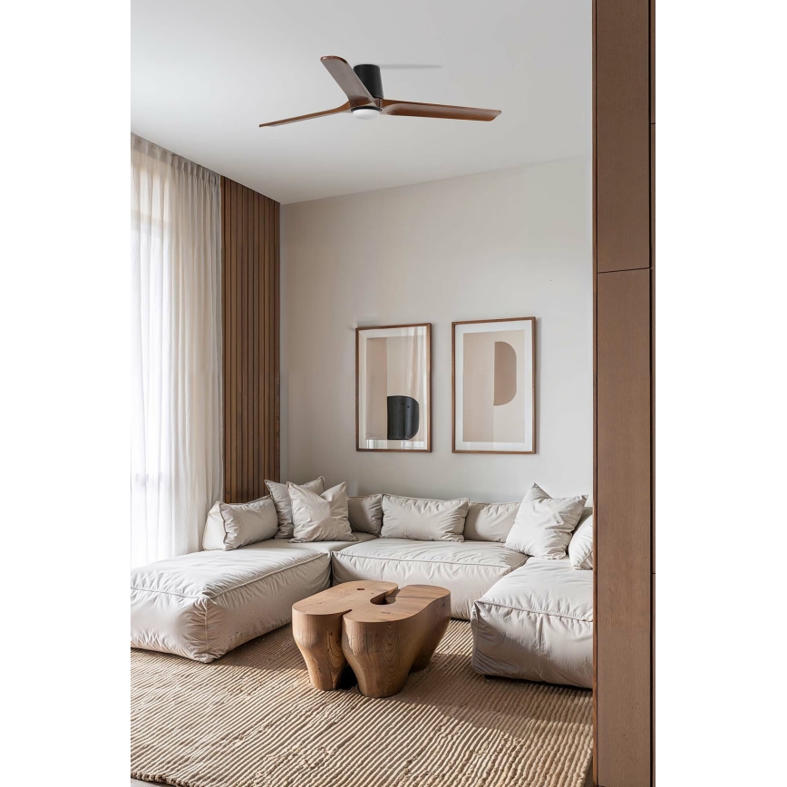 FARO 33839WT-1TW - Ventilador de teto LED regulável HEYWOOD TUB L LED/10W/230V 2700/4000/6000K pinho/preto diâmetro 132 cm Wi-Fi Tuya + controlo remoto