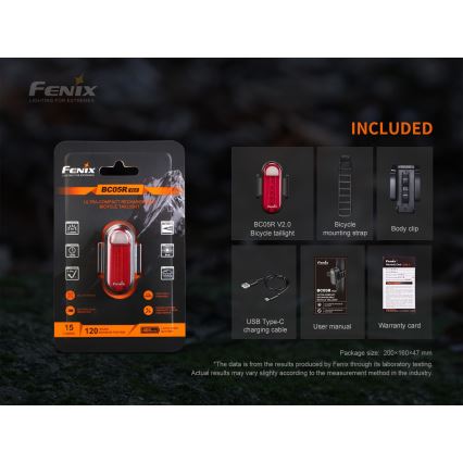 Fenix BC05RV20 - Lanterna LED recarregável de bicicleta LED/USB IP66 15 lm 120 hrs