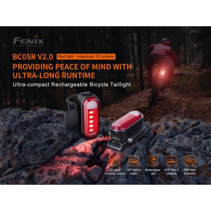 Fenix BC05RV20 - Lanterna LED recarregável de bicicleta LED/USB IP66 15 lm 120 hrs