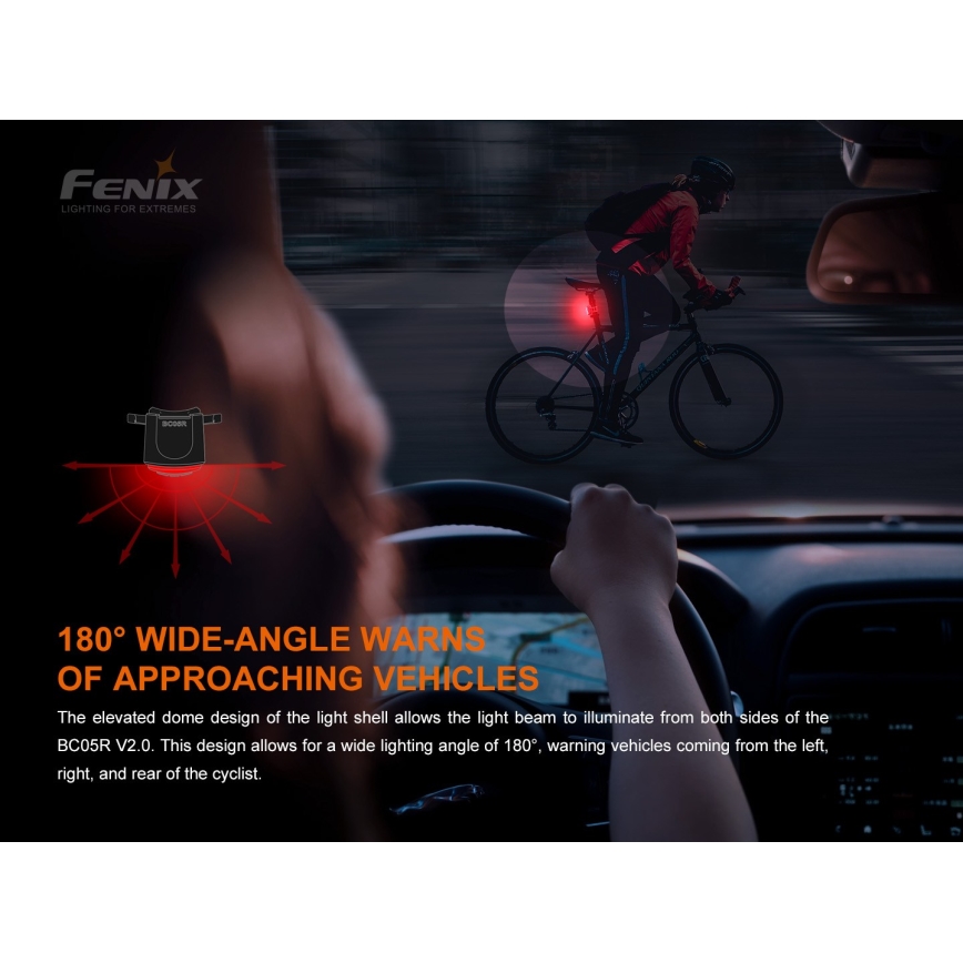 Fenix BC05RV20 - Lanterna LED recarregável de bicicleta LED/USB IP66 15 lm 120 hrs