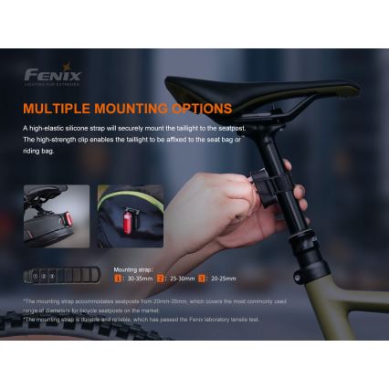 Fenix BC05RV20 - Lanterna LED recarregável de bicicleta LED/USB IP66 15 lm 120 hrs