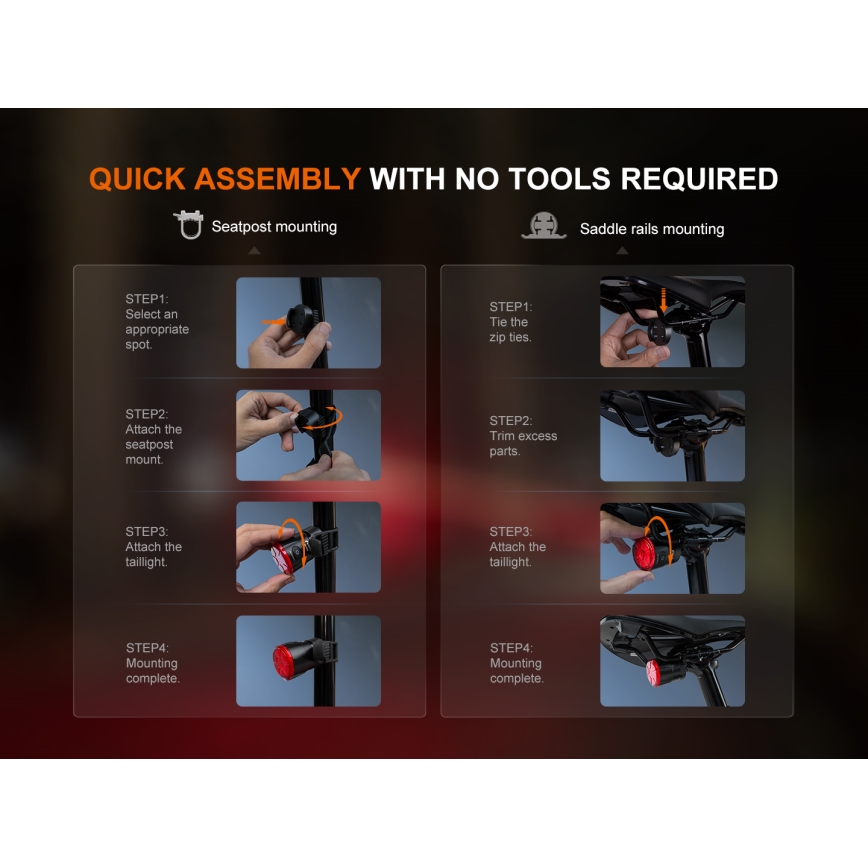 Fenix BC06R - Luz de bicicleta LED  recarregável e regulável LED/USB IP66 90 lm 24,5 h 560 mAh