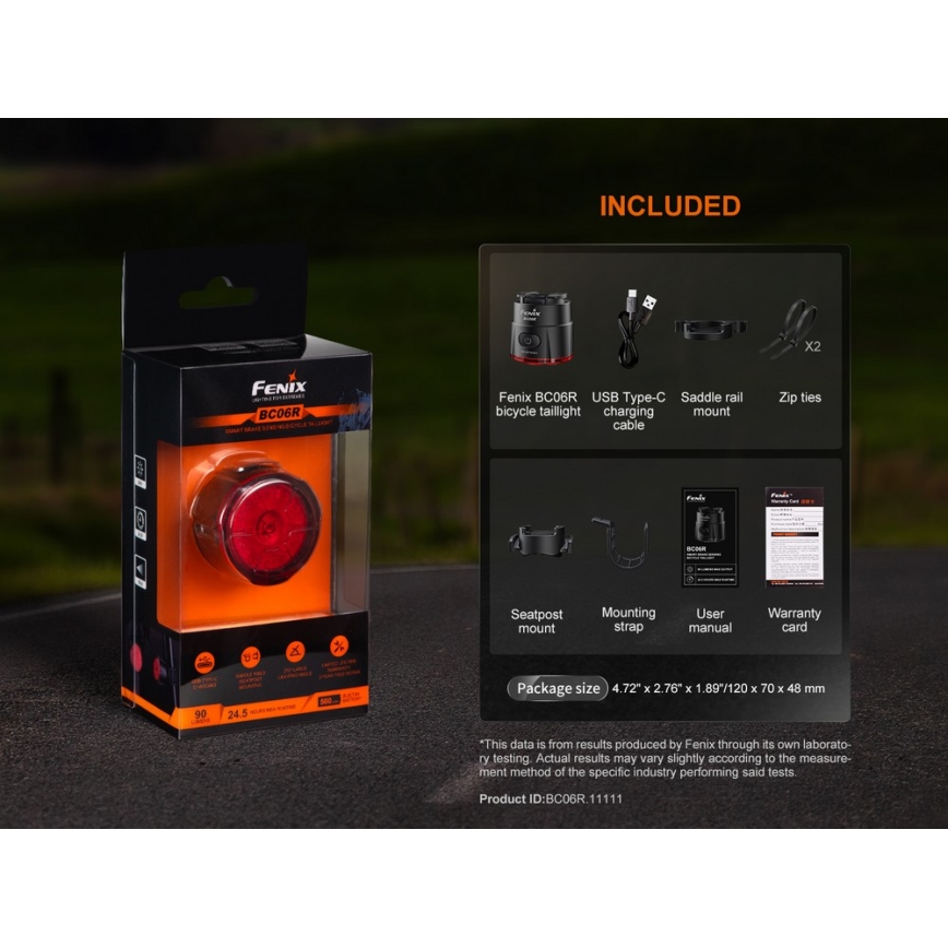 Fenix BC06R - Luz de bicicleta LED  recarregável e regulável LED/USB IP66 90 lm 24,5 h 560 mAh